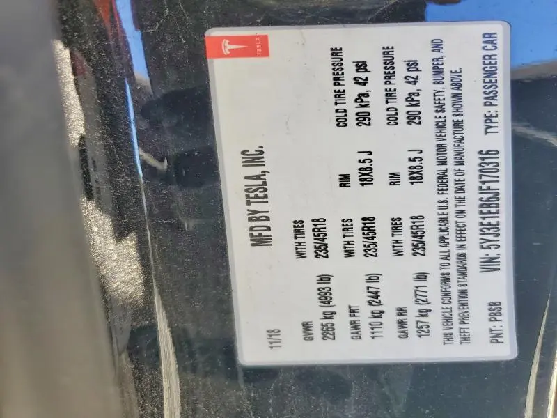 2018 TESLA MODEL 3   