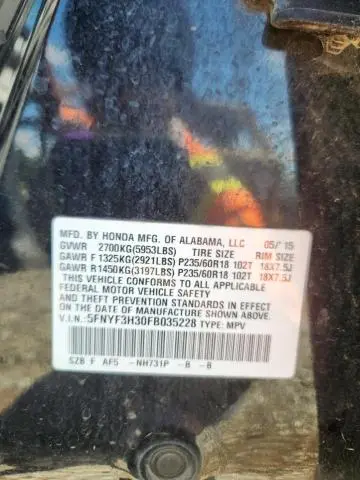 2015 HONDA PILOT SE  