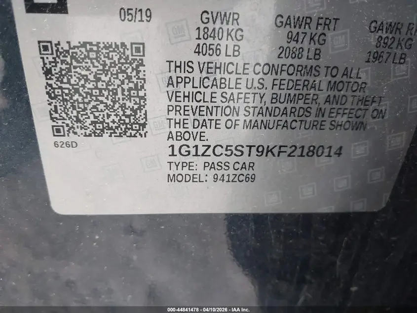 2019 CHEVROLET MALIBU 1FL
