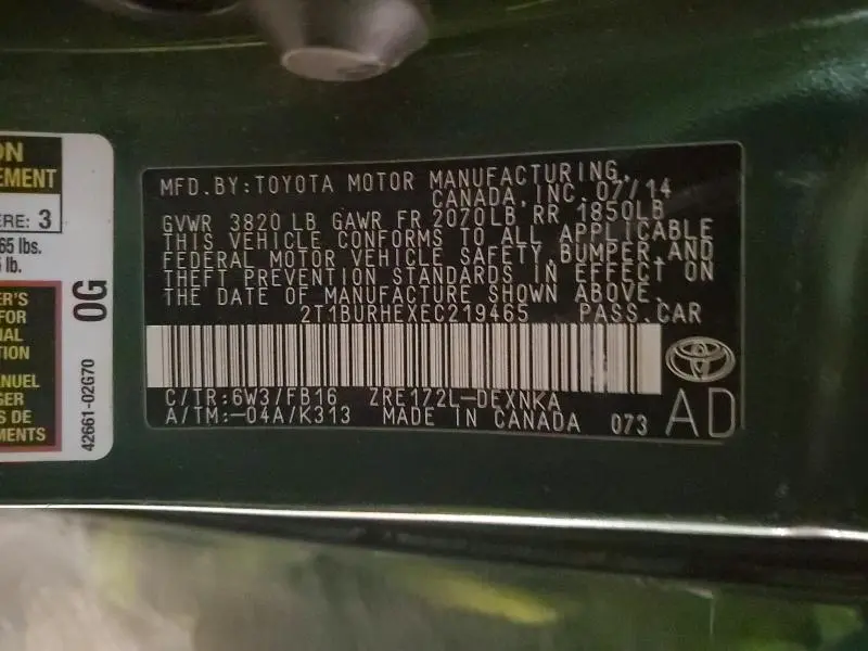 2014 TOYOTA COROLLA L  