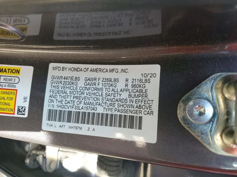 2020 HONDA ACCORD SPORT  