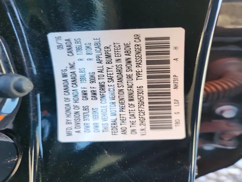 2016 HONDA CIVIC EX  