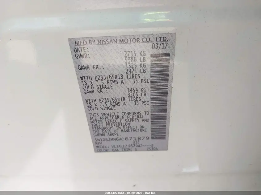 2017 NISSAN PATHFINDER SV