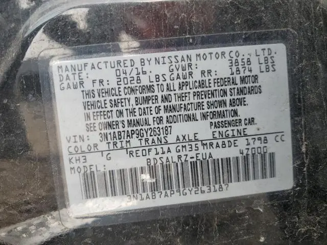 2016 NISSAN SENTRA S  