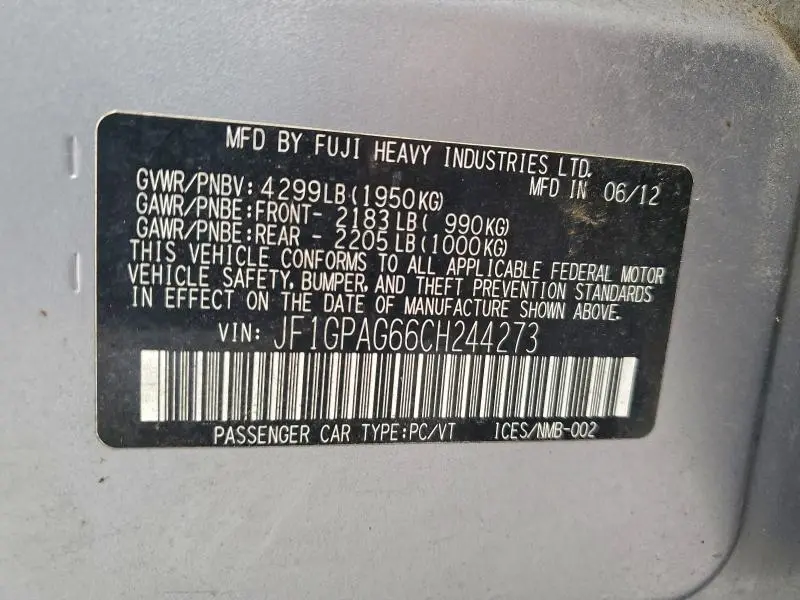 2012 SUBARU IMPREZA LIMITED  