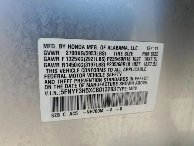 2012 HONDA PILOT EXL  