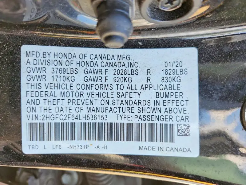 2020 HONDA CIVIC LX  