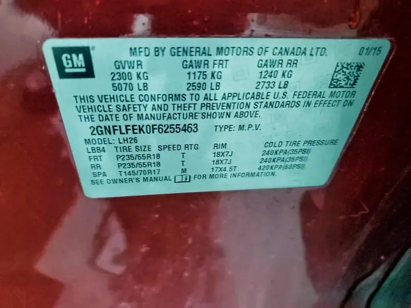 2015 CHEVROLET EQUINOX LT  