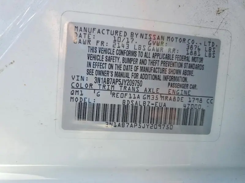 2018 NISSAN SENTRA S  