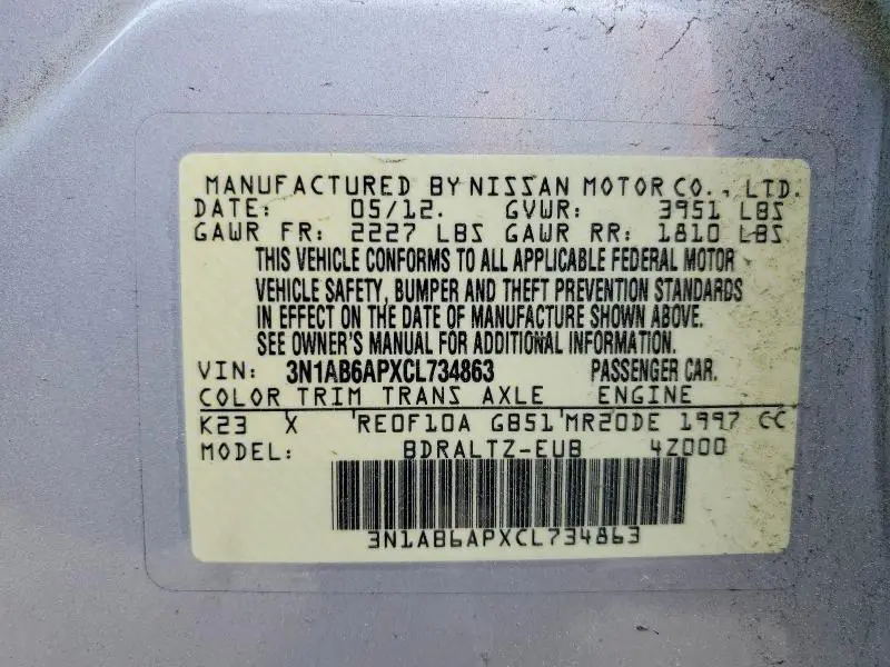 2012 NISSAN SENTRA 2.0  