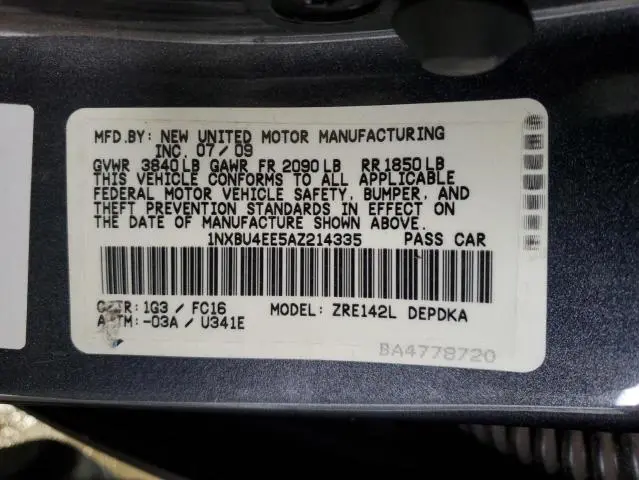 2010 TOYOTA COROLLA BASE  