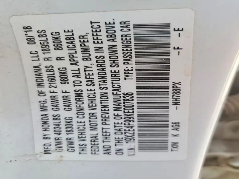 2019 HONDA INSIGHT TOURING  