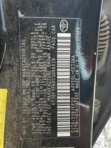 2012 TOYOTA CAMRY BASE  