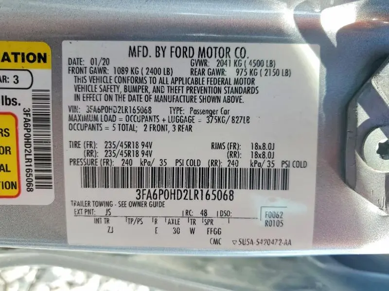 2020 FORD FUSION SE  