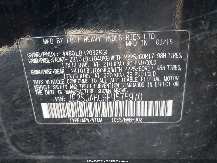 2015 SUBARU FORESTER 2.5I LIMITED