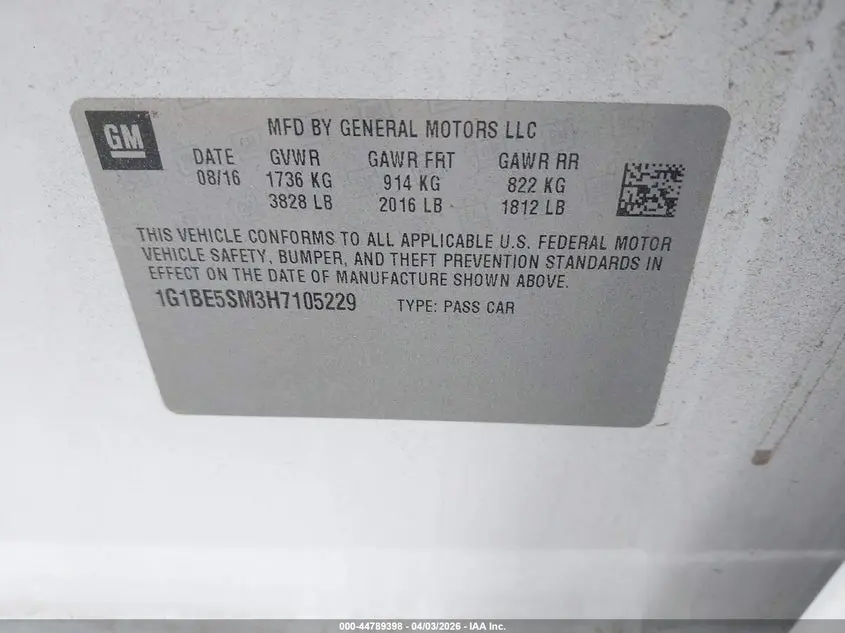 2017 CHEVROLET CRUZE LT AUTO