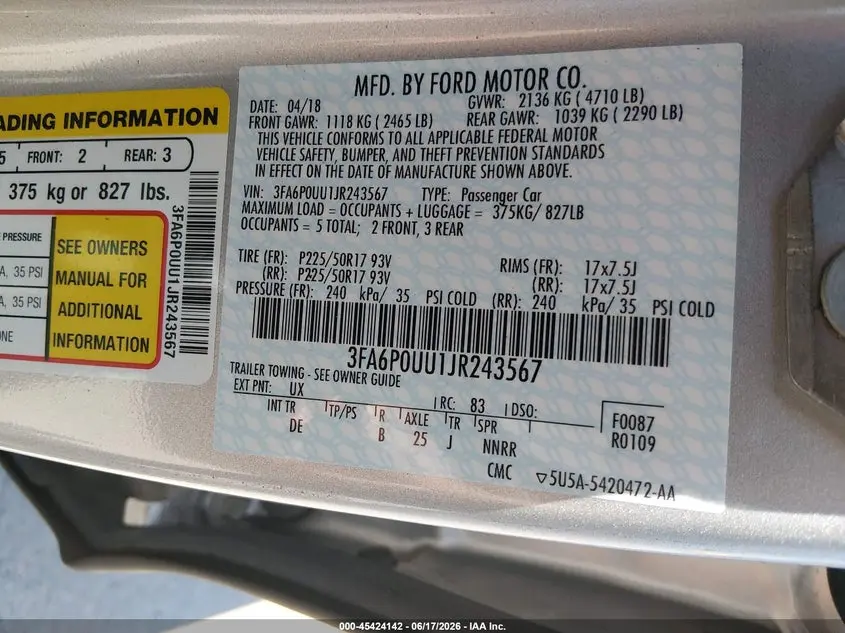 2018 FORD FUSION HYBRID S