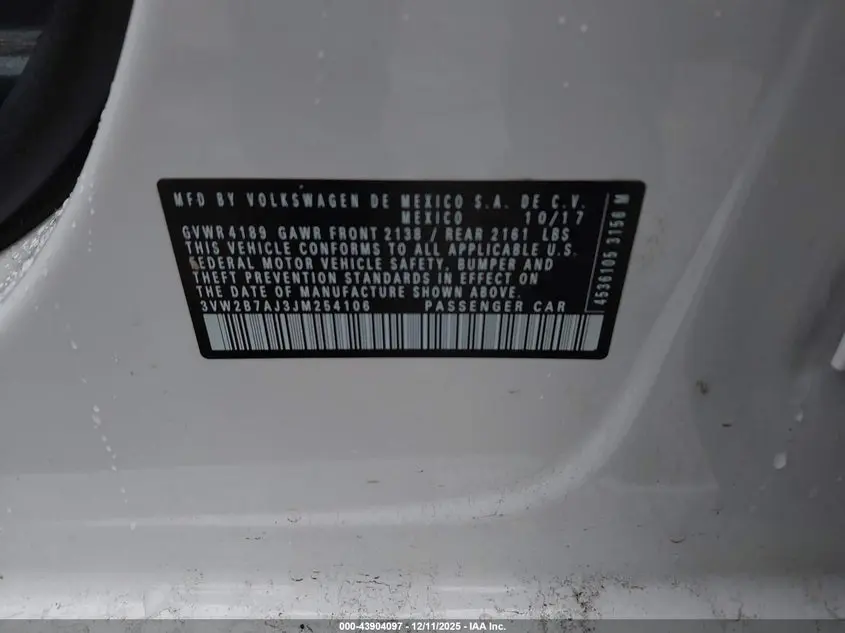 2018 VOLKSWAGEN JETTA 1.4T S