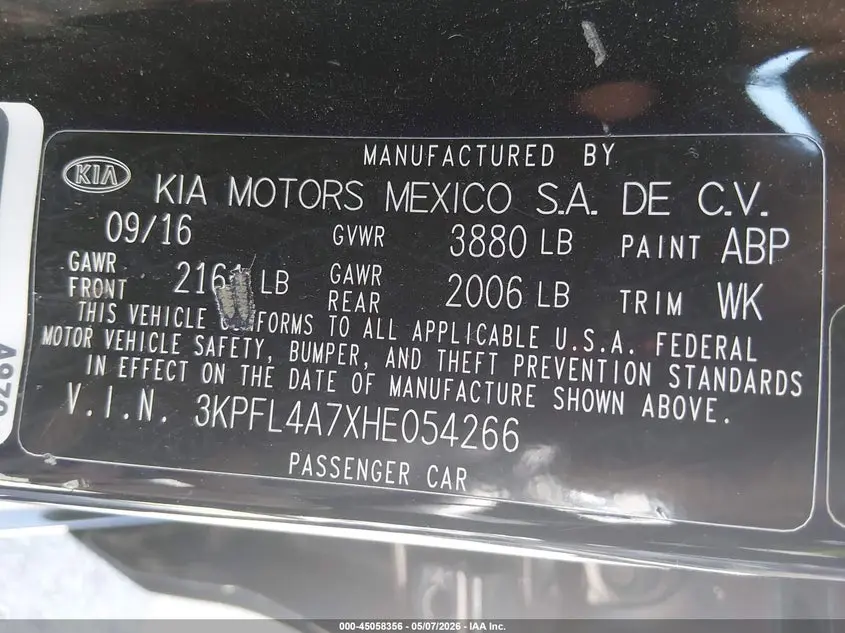 2017 KIA FORTE S