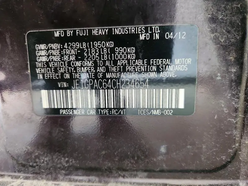 2012 SUBARU IMPREZA PREMIUM  