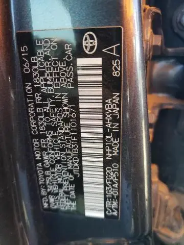 2015 TOYOTA PRIUS C TWO  