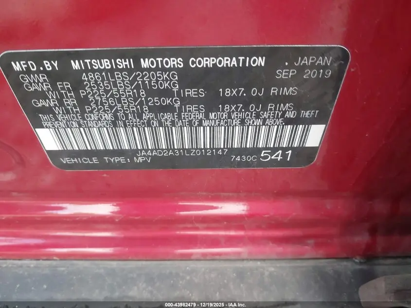 2020 MITSUBISHI OUTLANDER ES 2.4