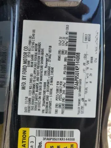 2019 FORD FUSION TITANIUM  