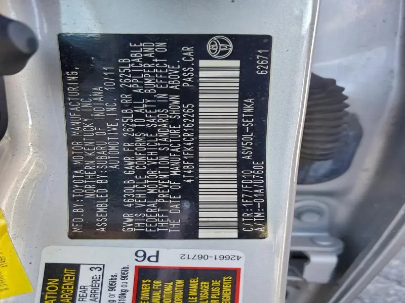 2012 TOYOTA CAMRY BASE  