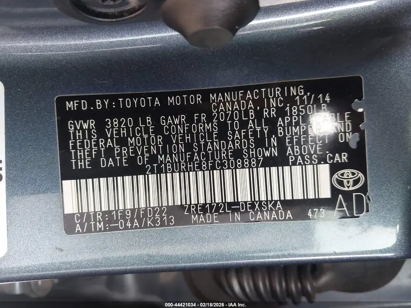 2015 TOYOTA COROLLA S PLUS