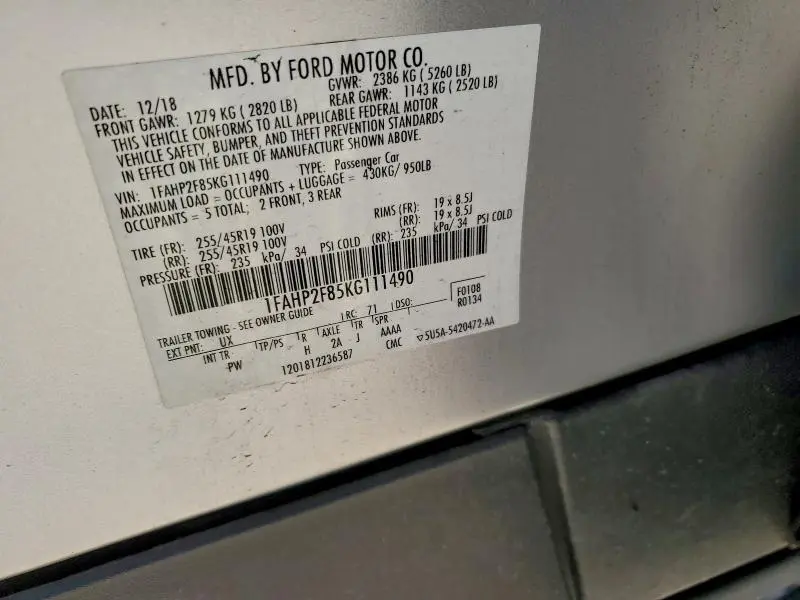 2019 FORD TAURUS LIMITED  