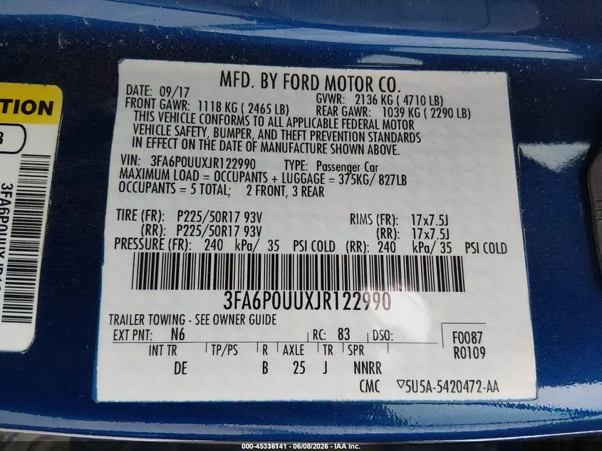 2018 FORD FUSION HYBRID S