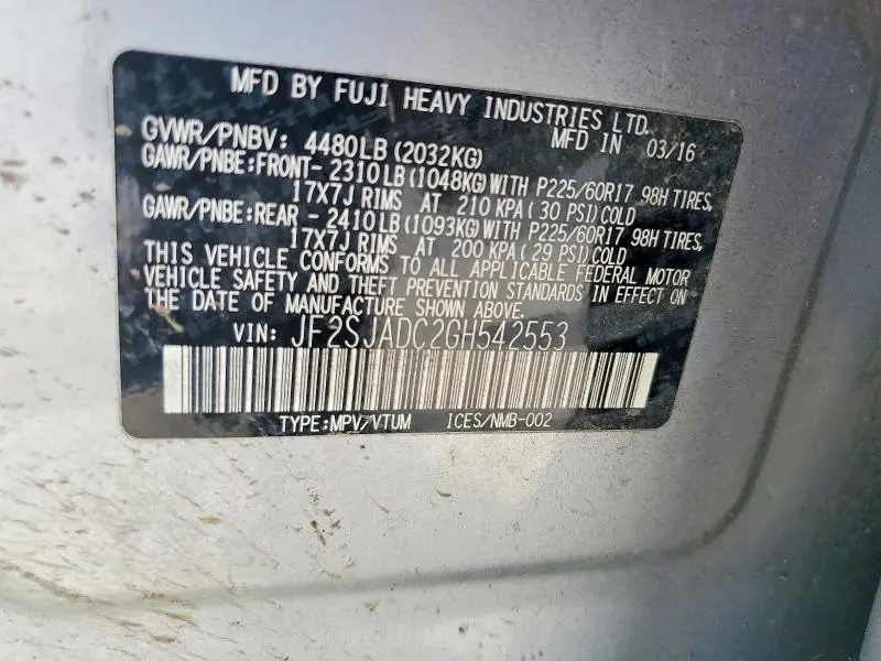 2016 SUBARU FORESTER 2.5I PREMIUM  