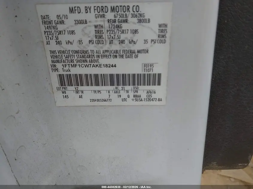 2010 FORD F-150 STX/XL/XLT