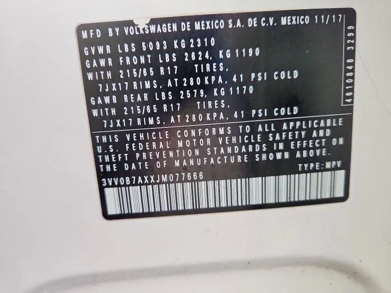 2018 VOLKSWAGEN TIGUAN S  