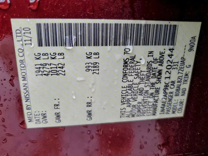 2011 NISSAN ALTIMA BASE  