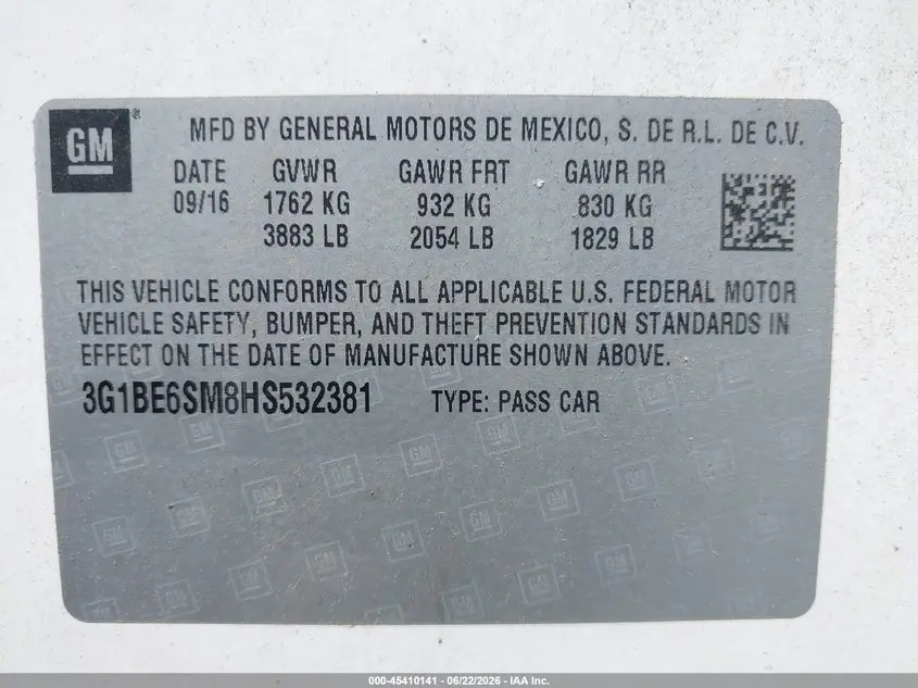 2017 CHEVROLET CRUZE LT AUTO