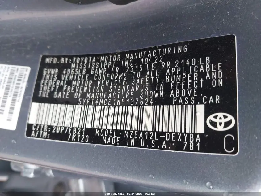 2022 TOYOTA COROLLA XSE