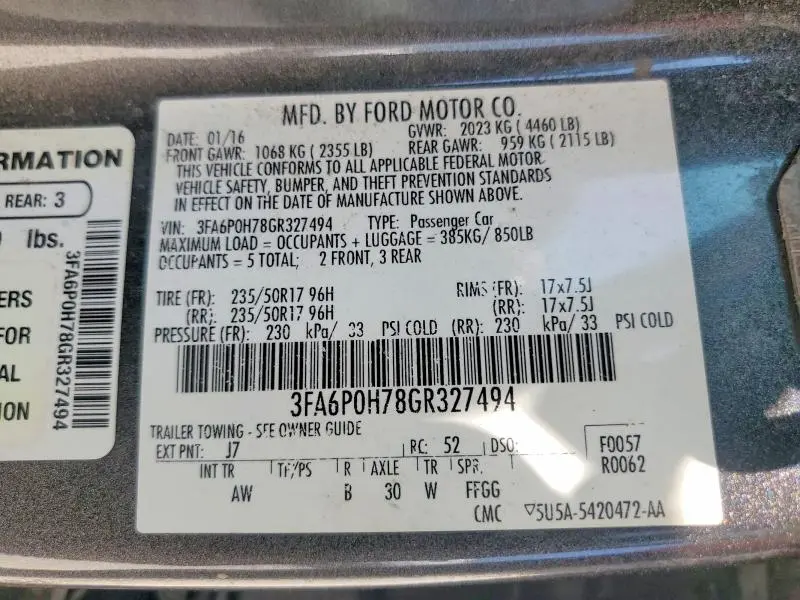 2016 FORD FUSION SE  