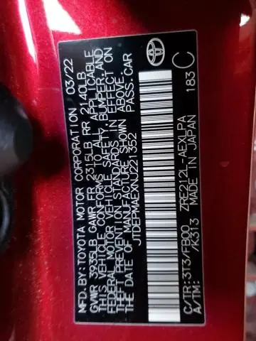 2022 TOYOTA COROLLA LE