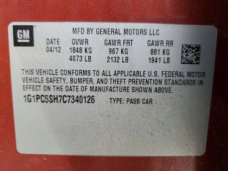 2012 CHEVROLET CRUZE LS  