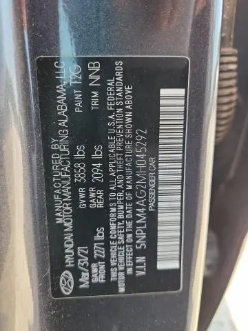 2021 HYUNDAI ELANTRA SEL  