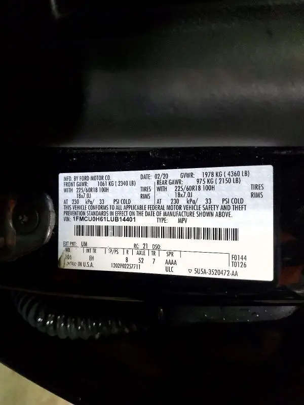 2020 FORD ESCAPE SEL  