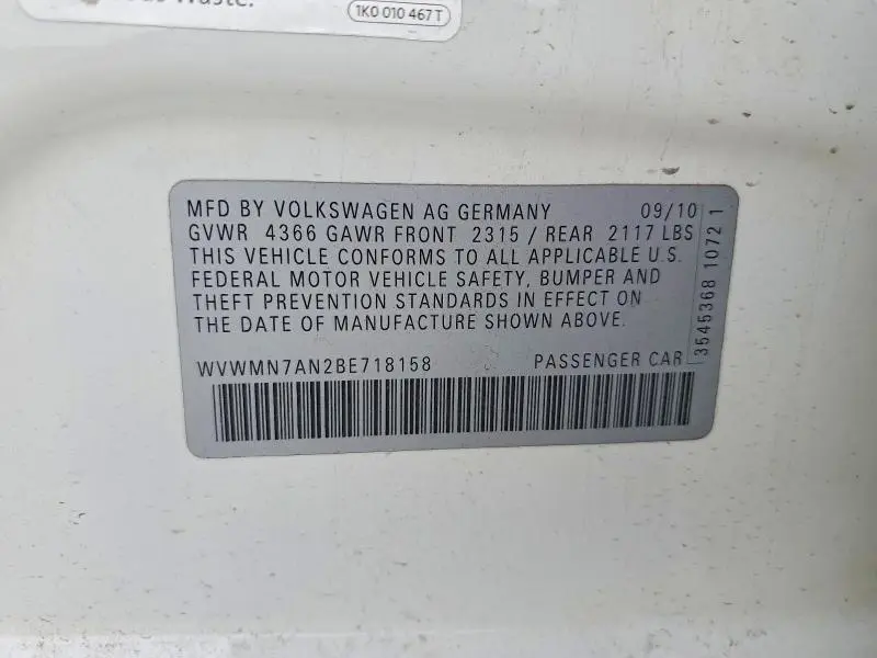 2011 VOLKSWAGEN CC SPORT  