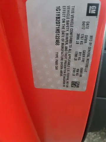 2017 CHEVROLET CORVETTE STINGRAY 1LT  