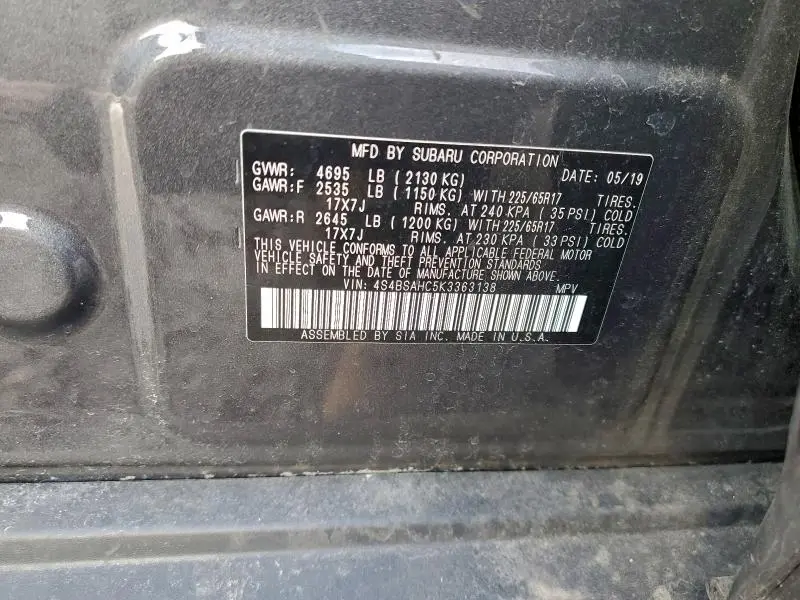 2019 SUBARU OUTBACK 2.5I PREMIUM  