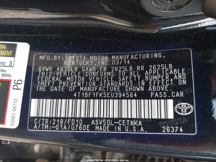 2014 TOYOTA CAMRY LE