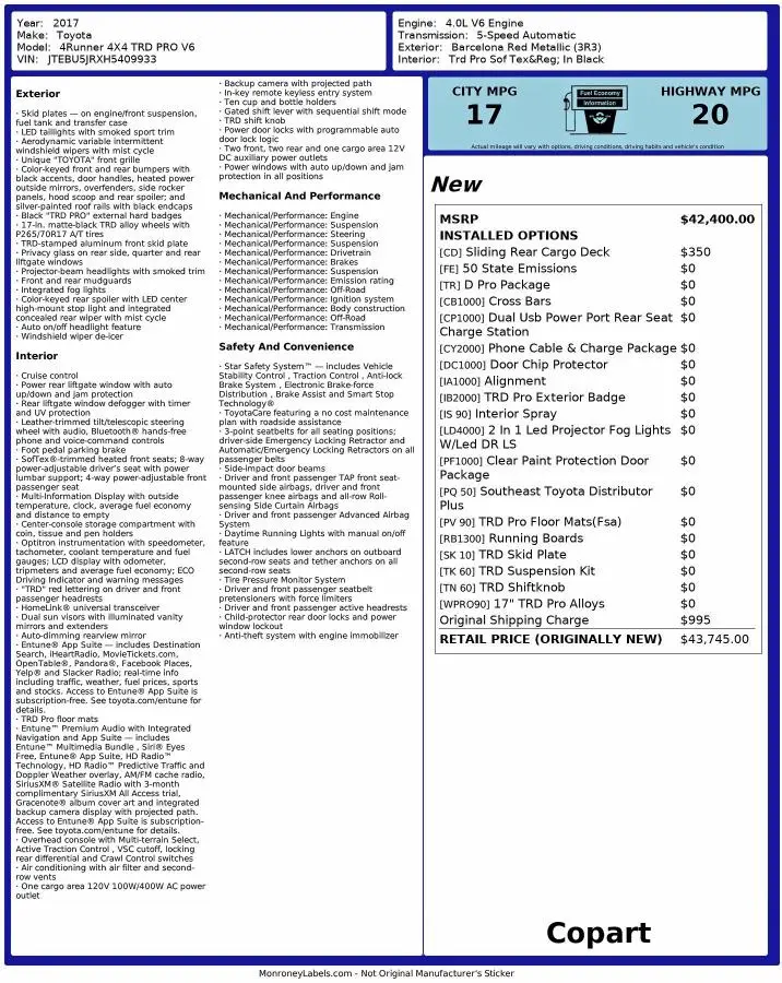 2017 TOYOTA 4RUNNER SR5/SR5 PREMIUM  