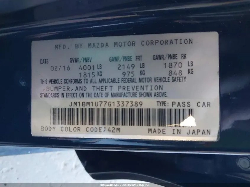 2016 MAZDA MAZDA3 I SPORT