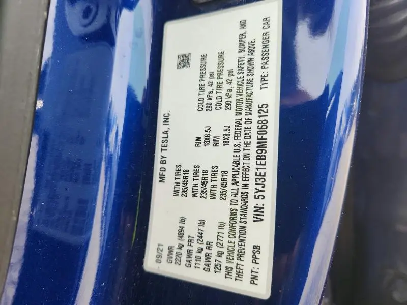 2021 TESLA MODEL 3   