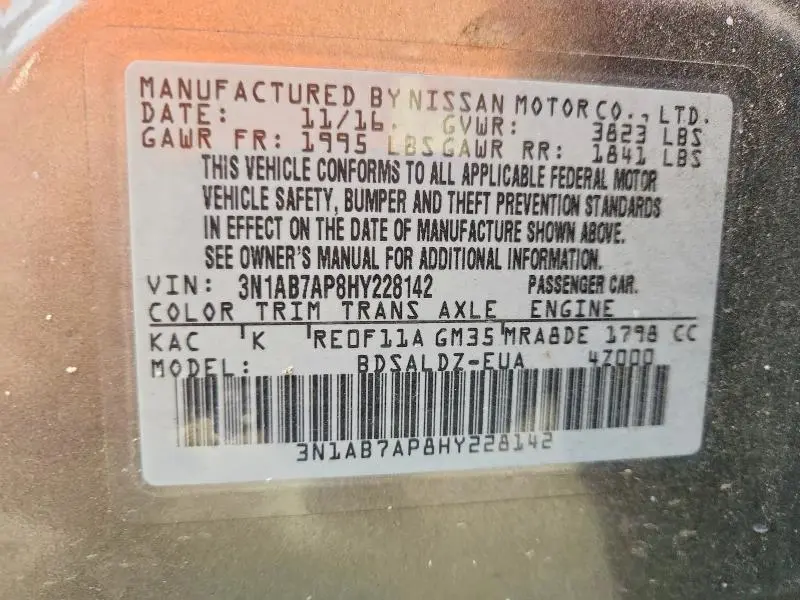 2017 NISSAN SENTRA SV  